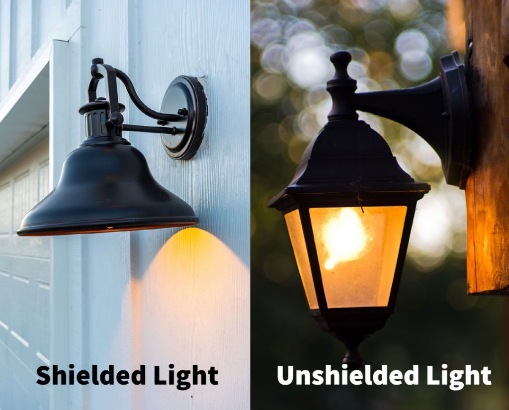 shielded lighting fixture compared to unshielded lighting fixture